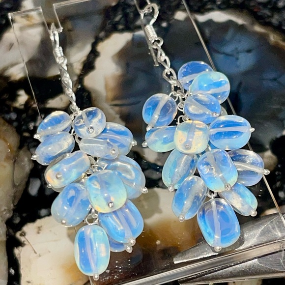 Milky Iridescent Opalite Earrings 2 1/2” - Picture 5 of 17